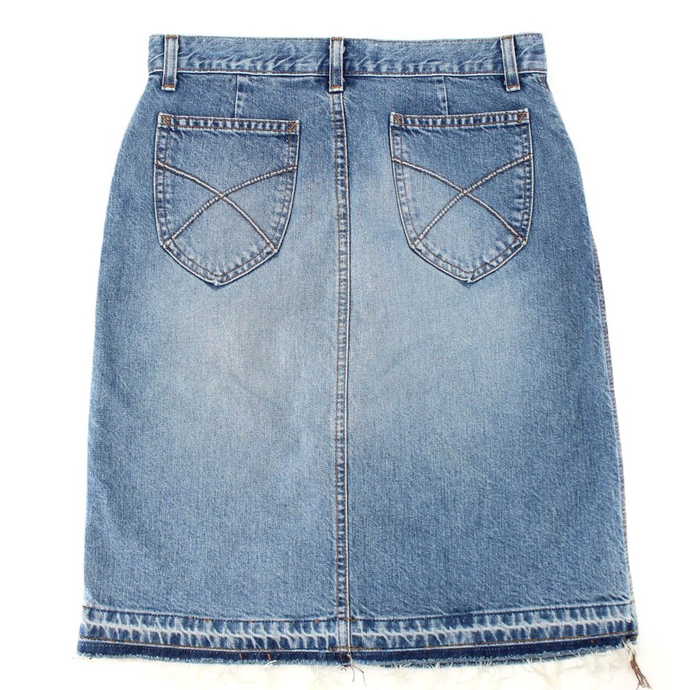 Vintage GAP Denim Skirt Light Wash Raw Hem Western Stitch 100% Cotton No Stretch - Picture 7 of 11